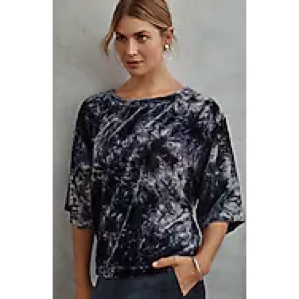 Pure Jill Tie-Dyed Deep Blue Velvet  Square Sleeve Top Size XL